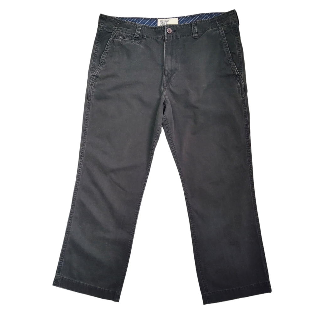 American Eagle Mens Size 42 Straight Leg Chino Khaki Work Pants Brown Distressed